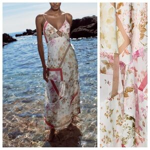 NWT. Zara Cream/Pink Contrasting Semi-Transparent Fabric Detail Print. Size XL.